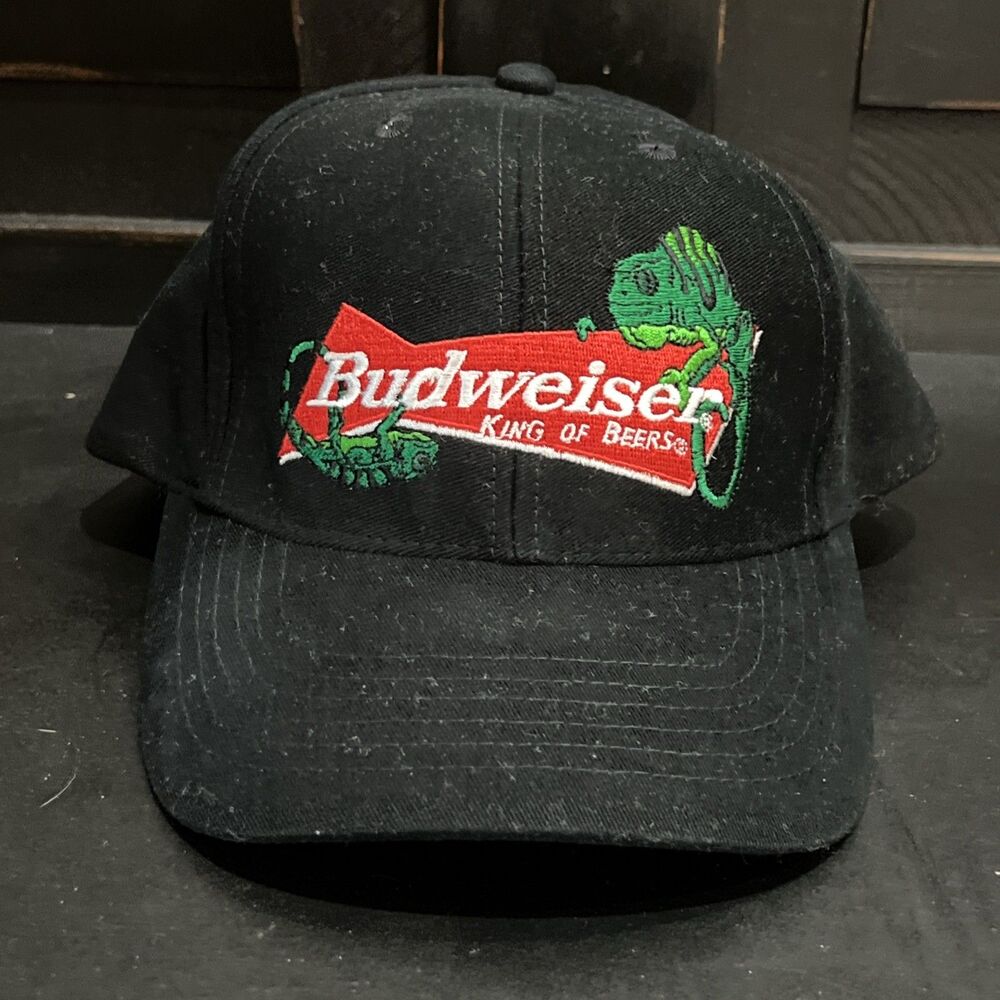 Vintage 90s Budweiser King Of Beers Lizard Snapback Black Hat